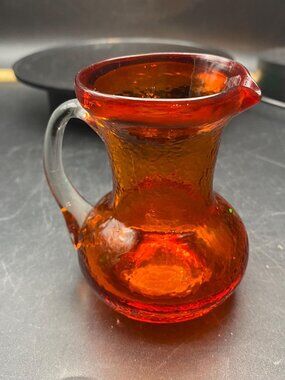 Orange Blenko Crackle Glass Mini Pitcher